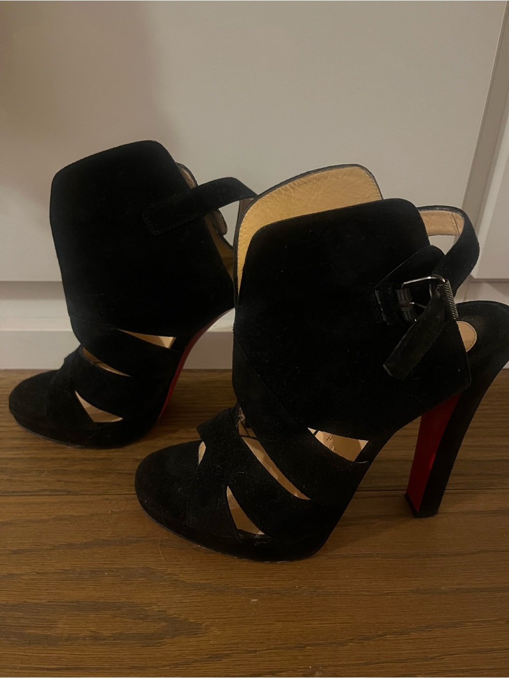 Christian Louboutin Suede High Heel Strappy Ankle Booties